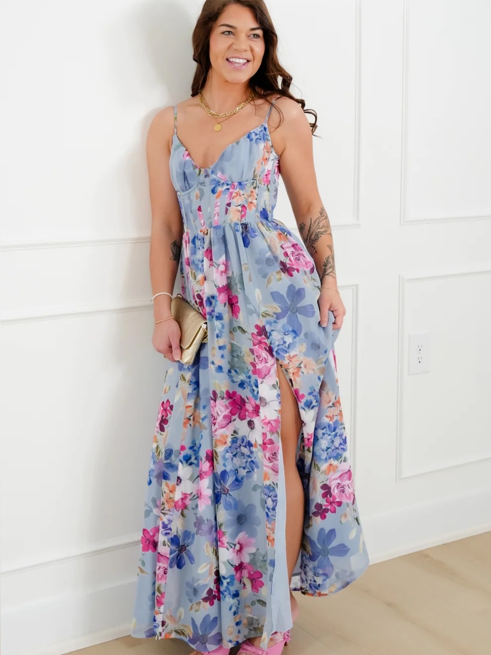 BNWT - Size Small - Dress Forum Floral Light Blue Dress w/Corset Lace-up Bodice